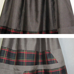 着物リメイク♪丈７５ｃｍ：チェック柄と泥大島紬をパッチしたスカート（裏地付き） 3枚目の画像