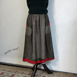 着物リメイク♪3種の泥大島紬・ポケット付きスカート：丈７６ｃｍ（裏地付き） 1枚目の画像