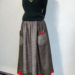 着物リメイク♪3種の泥大島紬・ポケット付きスカート：丈７６ｃｍ（裏地付き） 5枚目の画像
