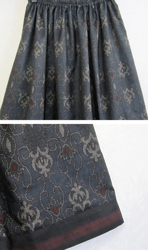 着物リメイク♪上質（5マルキ）泥大島紬のシックなスカート：丈７７ｃｍ（裏地付き） 3枚目の画像
