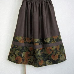 着物リメイク♪大島紬と十日市紬でシックな大人スカート：丈７７ｃｍ（裏地付き） 2枚目の画像