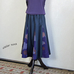 着物リメイク♪大島紬と正絹で作ったシックで粋なフレアースカート（裏地付き）：丈７６㎝ 1枚目の画像