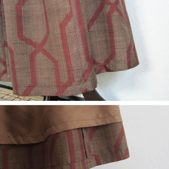 着物リメイク♪幾何学模様の十日市紬でシンプルスカート（裏地付き）：丈７８ｃｍ 4枚目の画像
