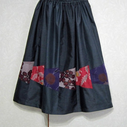 着物リメイク♪泥大島紬と銘仙のパッチスカート（裏地付き）：丈７７ｃｍ（再出品） 2枚目の画像