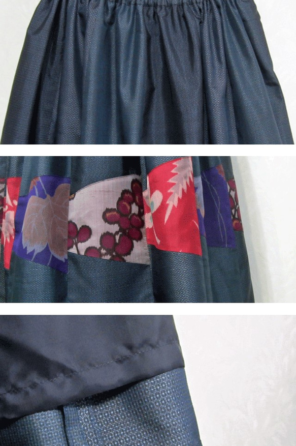 着物リメイク♪泥大島紬と銘仙のパッチスカート（裏地付き）：丈７７ｃｍ（再出品） 4枚目の画像