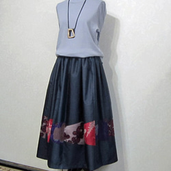 着物リメイク♪泥大島紬と銘仙のパッチスカート（裏地付き）：丈７７ｃｍ（再出品） 5枚目の画像