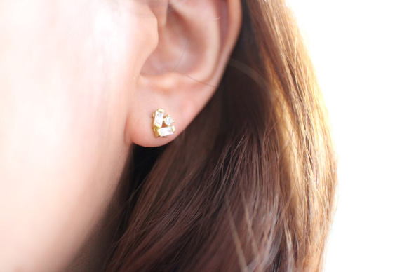 小幾何-鋯石黃銅耳針耳環 第5張的照片