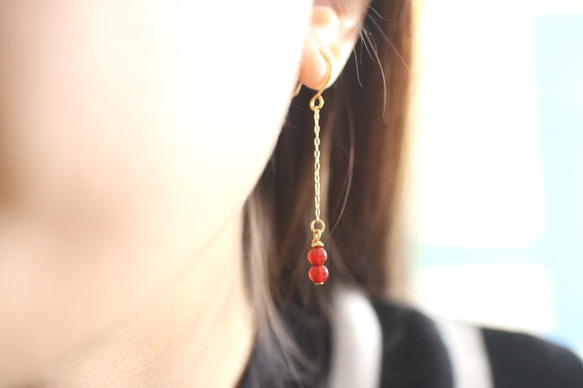 慕紅-紅瑪瑙 黃銅耳環-可改夾 第5張的照片
