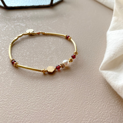喜慶-石榴石 珍珠 黃銅手環 第5張的照片