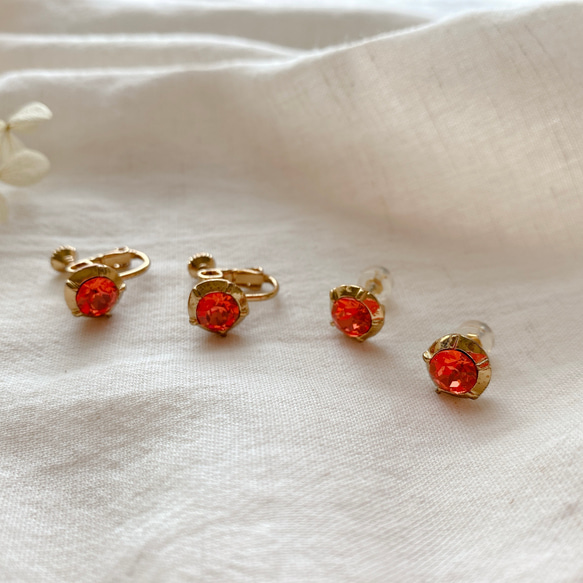 霏霏紅-水鑽 黃銅耳環-夾式 針式 第5張的照片