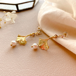 雪冬銀杏- 珍珠 黃銅耳環-可改夾 第2張的照片