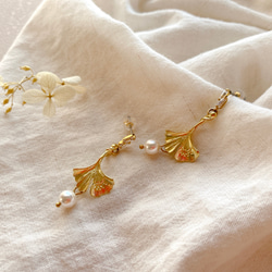 雪冬銀杏- 珍珠 黃銅耳環-可改夾 第8張的照片
