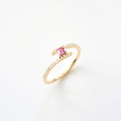 天然紅寶石 公主方形切割 微鑲鑽 純 18K 金戒指 | 平行的交集 可疊搭 客製手工 第3張的照片