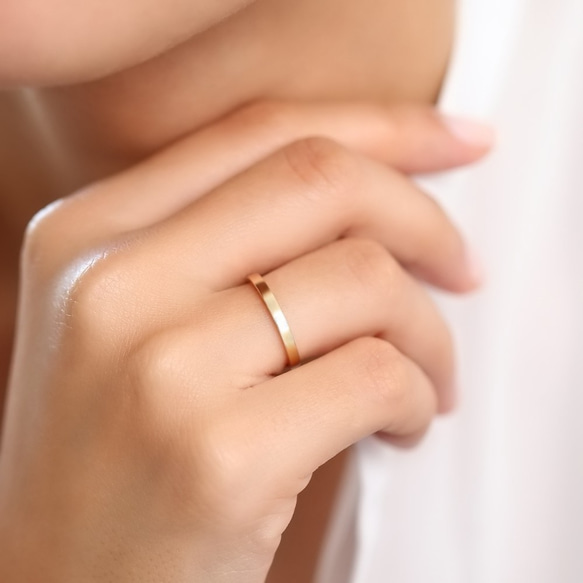 極簡霧面 18K 玫瑰金 黃金 白金戒指 2mm | 手工婚戒對戒 | 可訂製亮面 第6張的照片