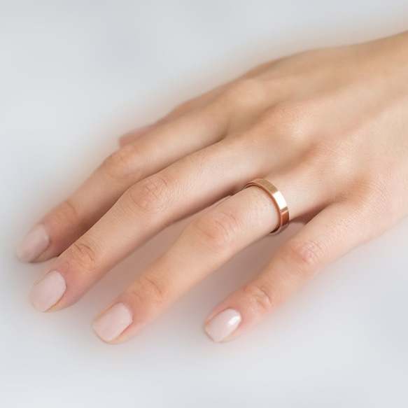 ミニマリスト マット 18K ローズ ゴールド プラチナ リング 3mm | 手作り結婚指輪ペア | 2枚目の画像
