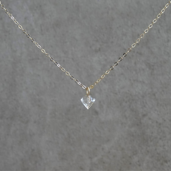 天然白水晶 小鑽石形切割 14K GF 包金 裸感項鍊 第1張的照片