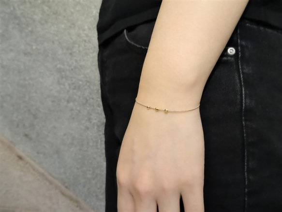 K18 Skin Jewelry ◆ 日本 18K 金鏡面切割球極細可調整記憶手環 ◆ Solid Gold 第7張的照片