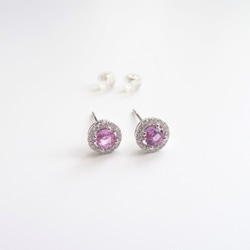 訂製 – 天然粉紅剛玉密釘鑲鑽石 18K 白金耳環 第3張的照片