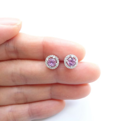 訂製 – 天然粉紅剛玉密釘鑲鑽石 18K 白金耳環 第4張的照片