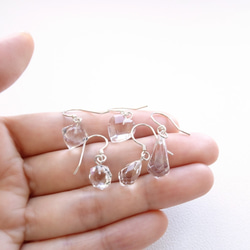 天然白水晶 鑽石形切割 純銀耳環 (10x10) 第4張的照片