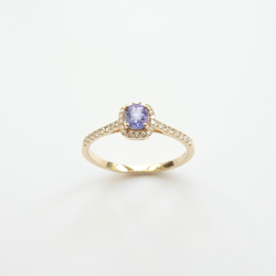 天然橢圓形紫色剛玉 微鑲鑽石 純 18K 金戒指 第4張的照片