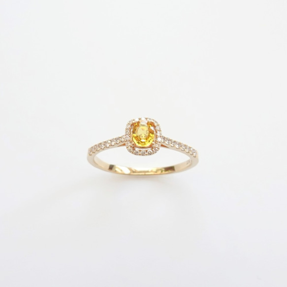 天然橢圓形黃色剛玉 微鑲鑽石 純 18K 金戒指 | 復古感 第1張的照片