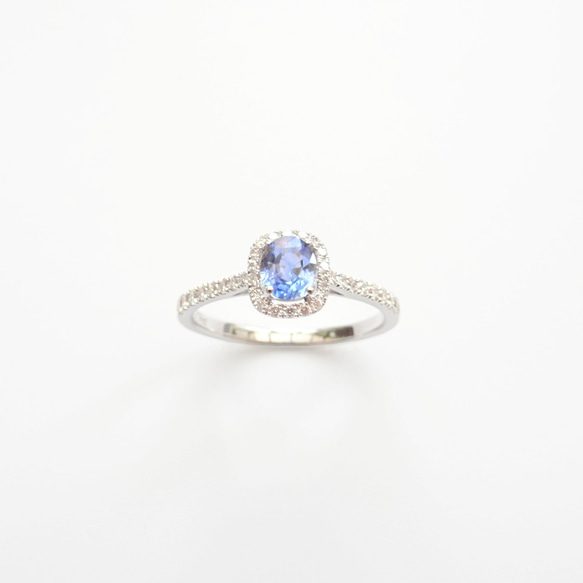 天然橢圓形淺藍寶石 微鑲鑽石 純 18K 金戒指 第5張的照片