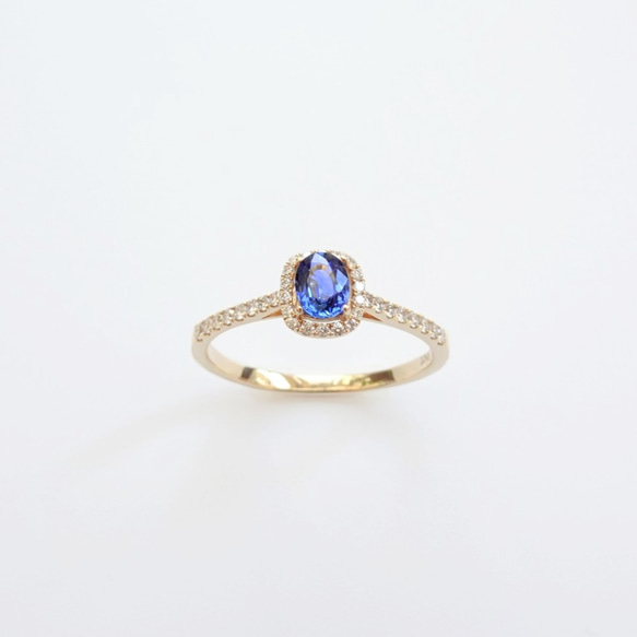 天然橢圓形藍寶石 微鑲鑽石 純 18K 金戒指 第5張的照片
