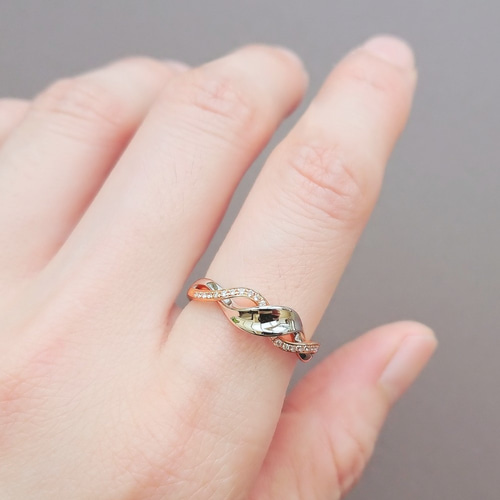 天然ダイヤモンド 18K ホワイトゴールドとローズゴールドのツートン