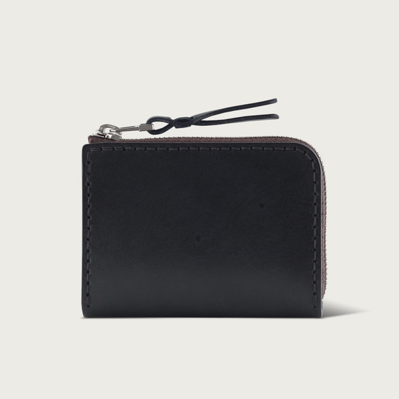 LINTZAN ”真皮手工縫製“ L型拉鍊短夾 / 零錢包 / 皮夾  -- 石黑色 第1張的照片