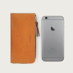 LINTZAN ”真皮手工縫製“ 拉鏈 iPhone 手機皮套 / 錢包 -- 駝黃色 第1張的照片