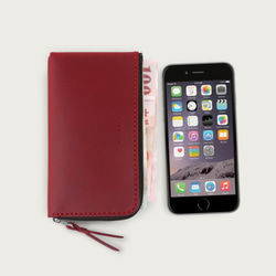 LINTZAN ”真皮手工縫製“ iPhone拉鏈手機皮套 / 錢包 -- 酒紅色 第2張的照片