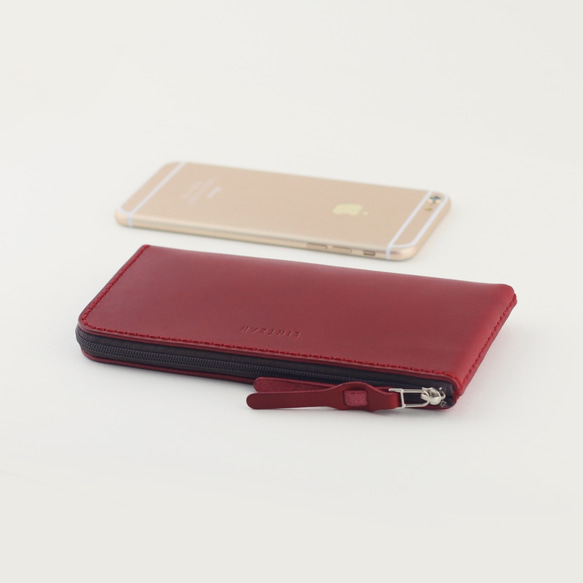 LINTZAN ”真皮手工縫製“ iPhone拉鏈手機皮套 / 錢包 -- 酒紅色 第3張的照片