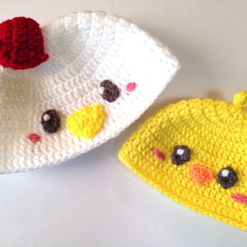 ひよこちゃんとにわとりさんのベビーニット帽 帽子(ベビー
