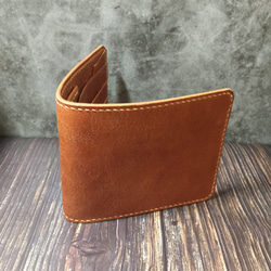 イタリアヌメ革 手縫い二つ折り財布 ナチュラルブラウンA 3枚目の画像