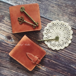 イタリアヌメ革 手縫い二つ折り財布 ナチュラルブラウンA 5枚目の画像