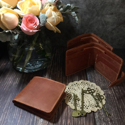 イタリアヌメ革 手縫い二つ折り財布 ナチュラルブラウンA 7枚目の画像