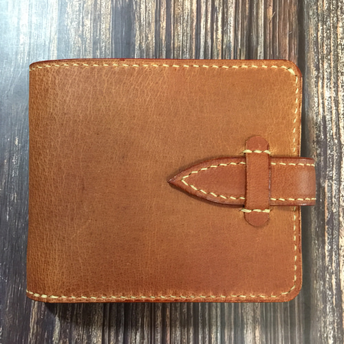 イタリアンレザー＆手染め＆手縫い二つ折り財布 薄い二つ折り財布