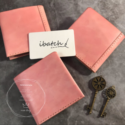 Sakura-colour minimum wallet /桜色手染め手縫いぺったんこ革財布 2枚目の画像