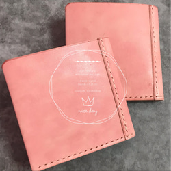 Sakura-colour minimum wallet /桜色手染め手縫いぺったんこ革財布 3枚目の画像