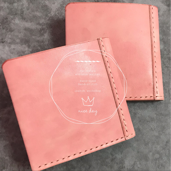 Sakura-colour minimum wallet /桜色手染め手縫いぺったんこ革財布 3枚目の画像