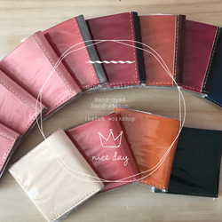 Sakura-colour minimum wallet /桜色手染め手縫いぺったんこ革財布 8枚目の画像