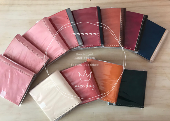 Sakura-colour minimum wallet /桜色手染め手縫いぺったんこ革財布 8枚目の画像