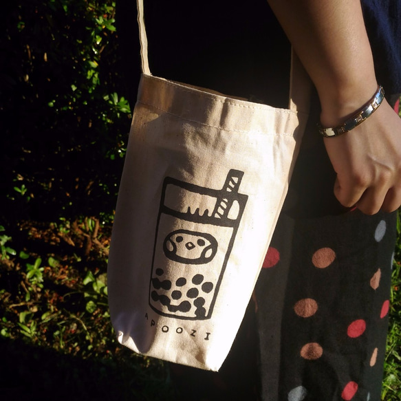 台灣 珍珠奶茶 帆布 肩揹 飲料提袋 第2張的照片