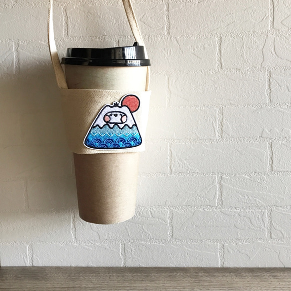 富士山刺繍キャンバスドリンクカップセット 2枚目の画像