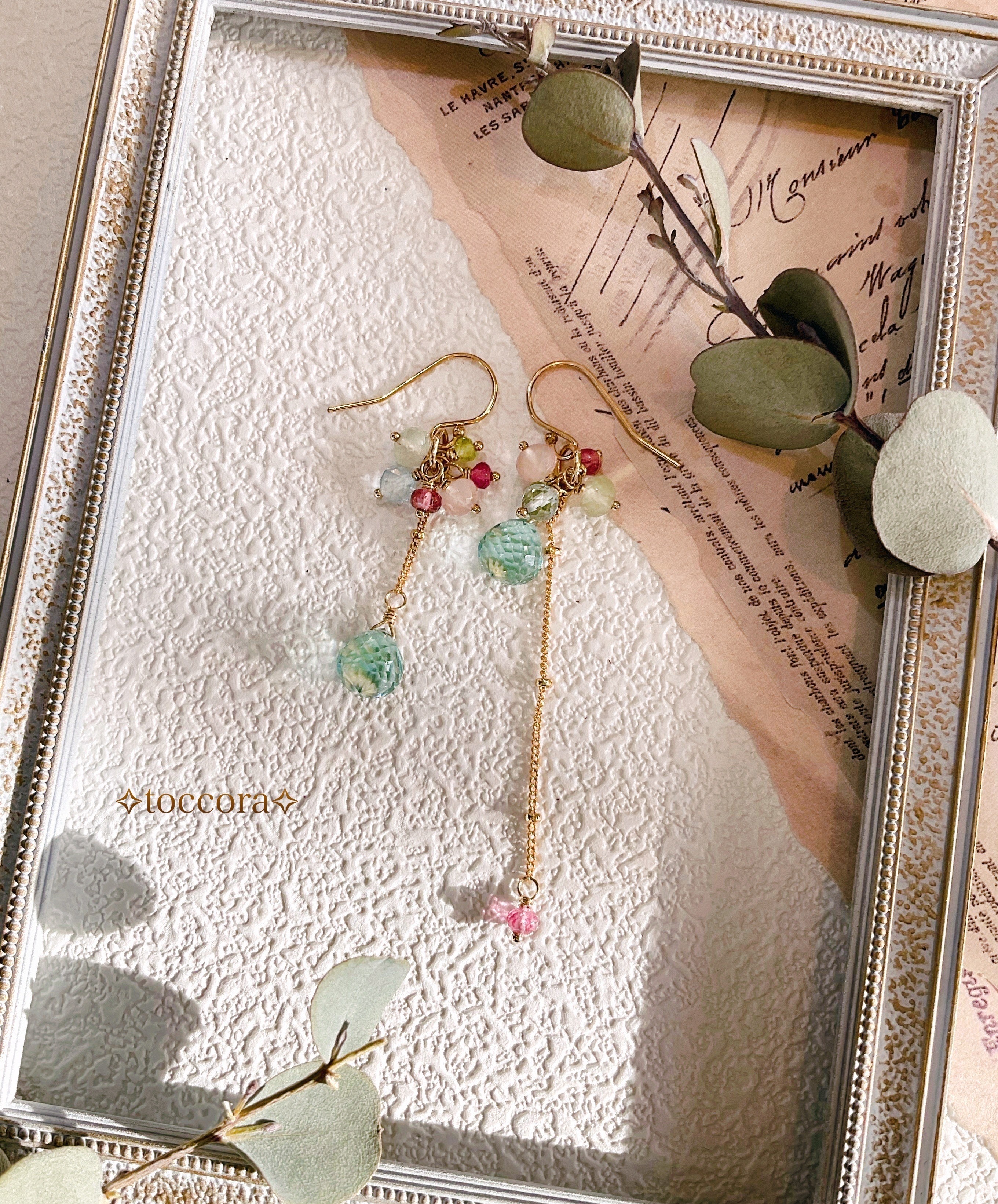 天然石と14kgfꕤ*.ﾟフックピアス〜可憐な春色アシンメトリー②〜