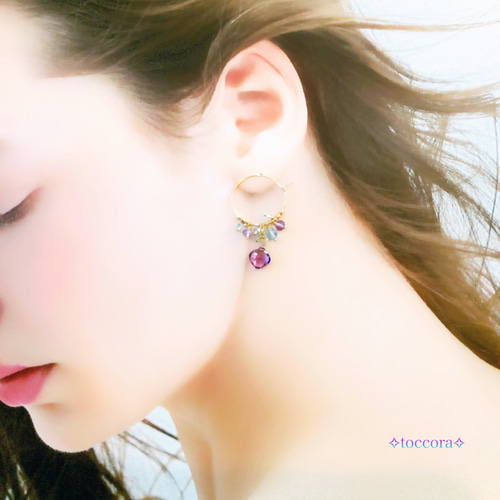 天然石と14kgf∗*ﾟダイヤカットのピンクアメジスト、紫陽花みたいな 