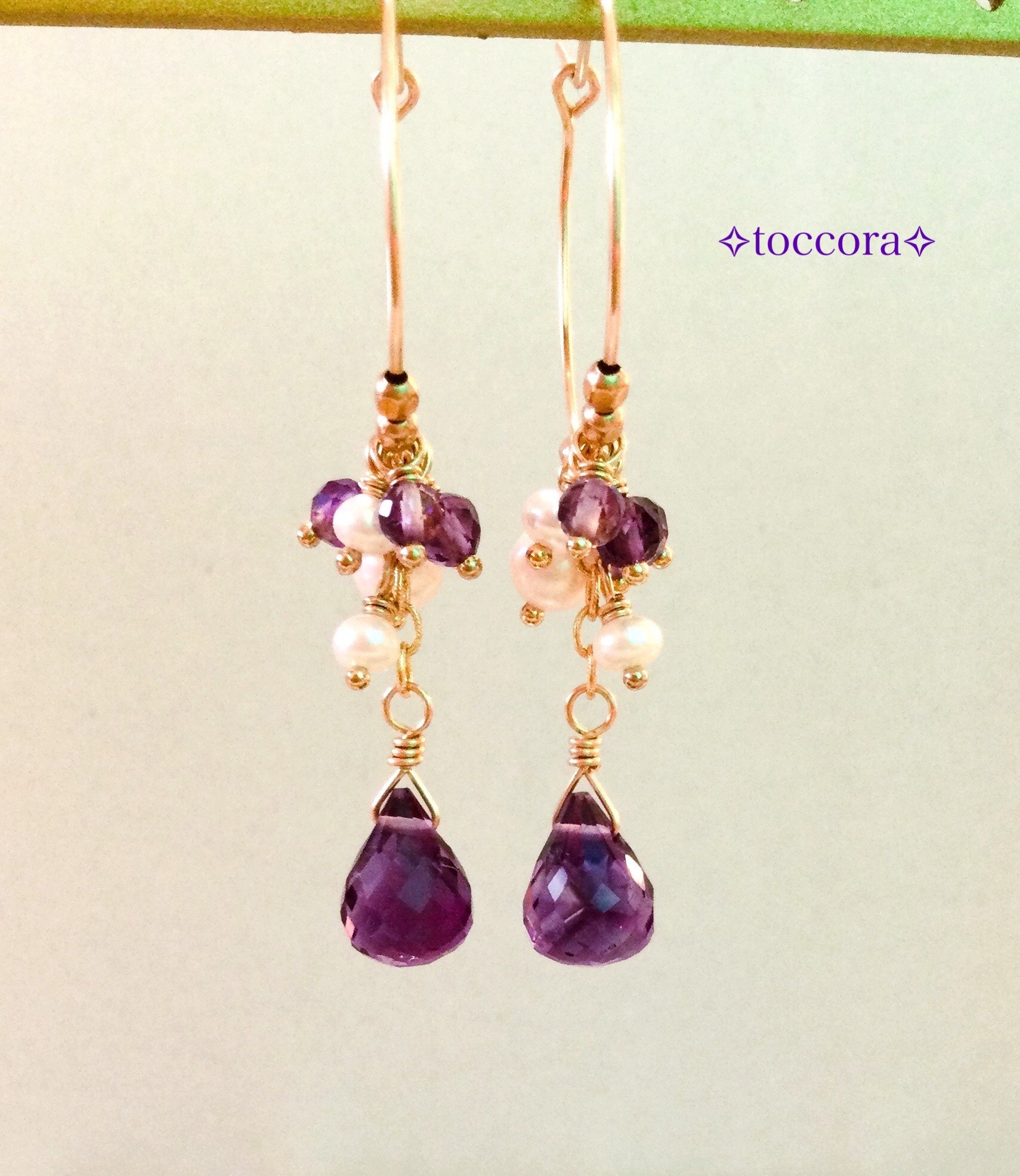 天然石と14kgf∗*ﾟフープピアス〜大人なアメジスト〜