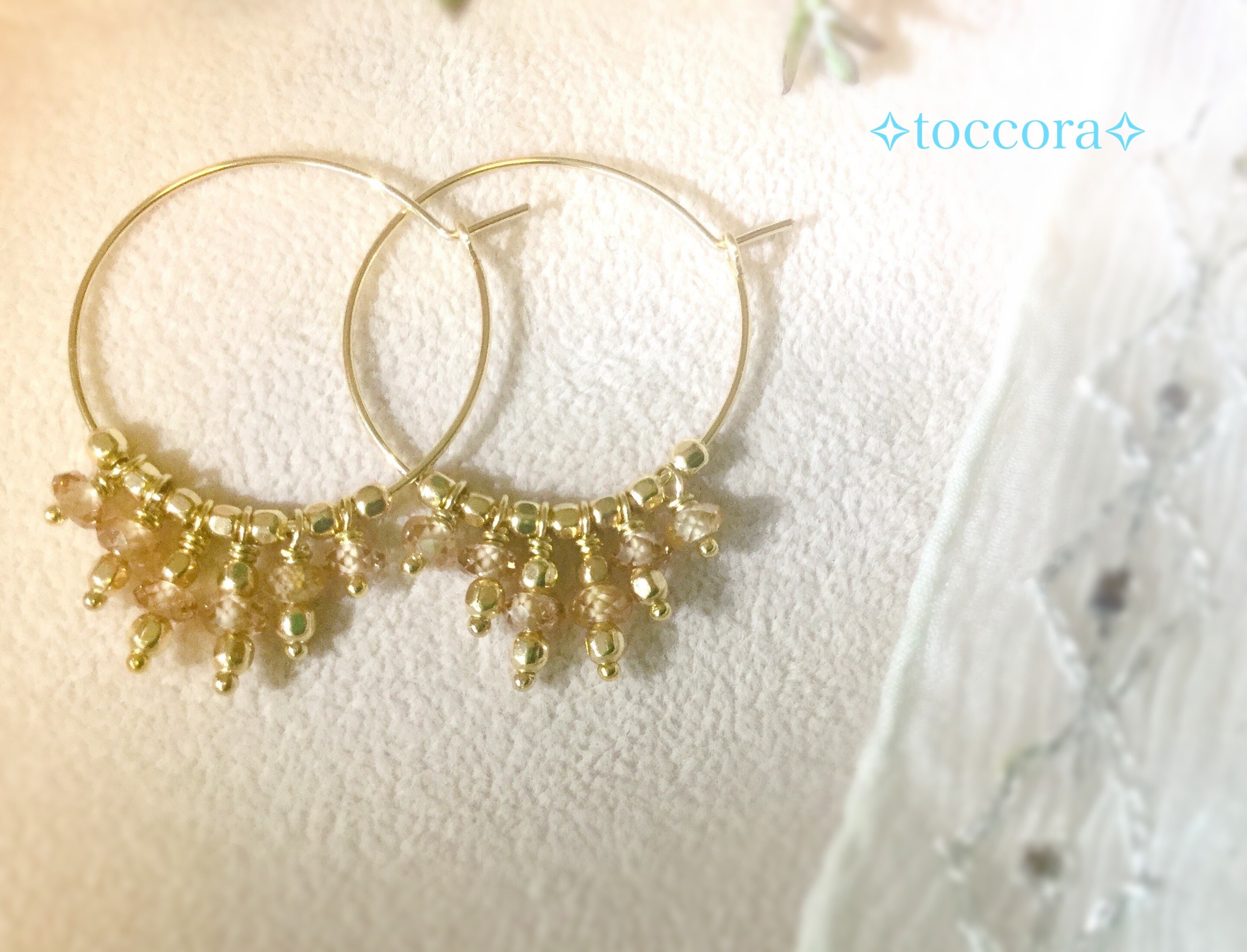 天然石と14kgf∗*ﾟフリンジフープピアス〜天然ブラウンジルコン〜