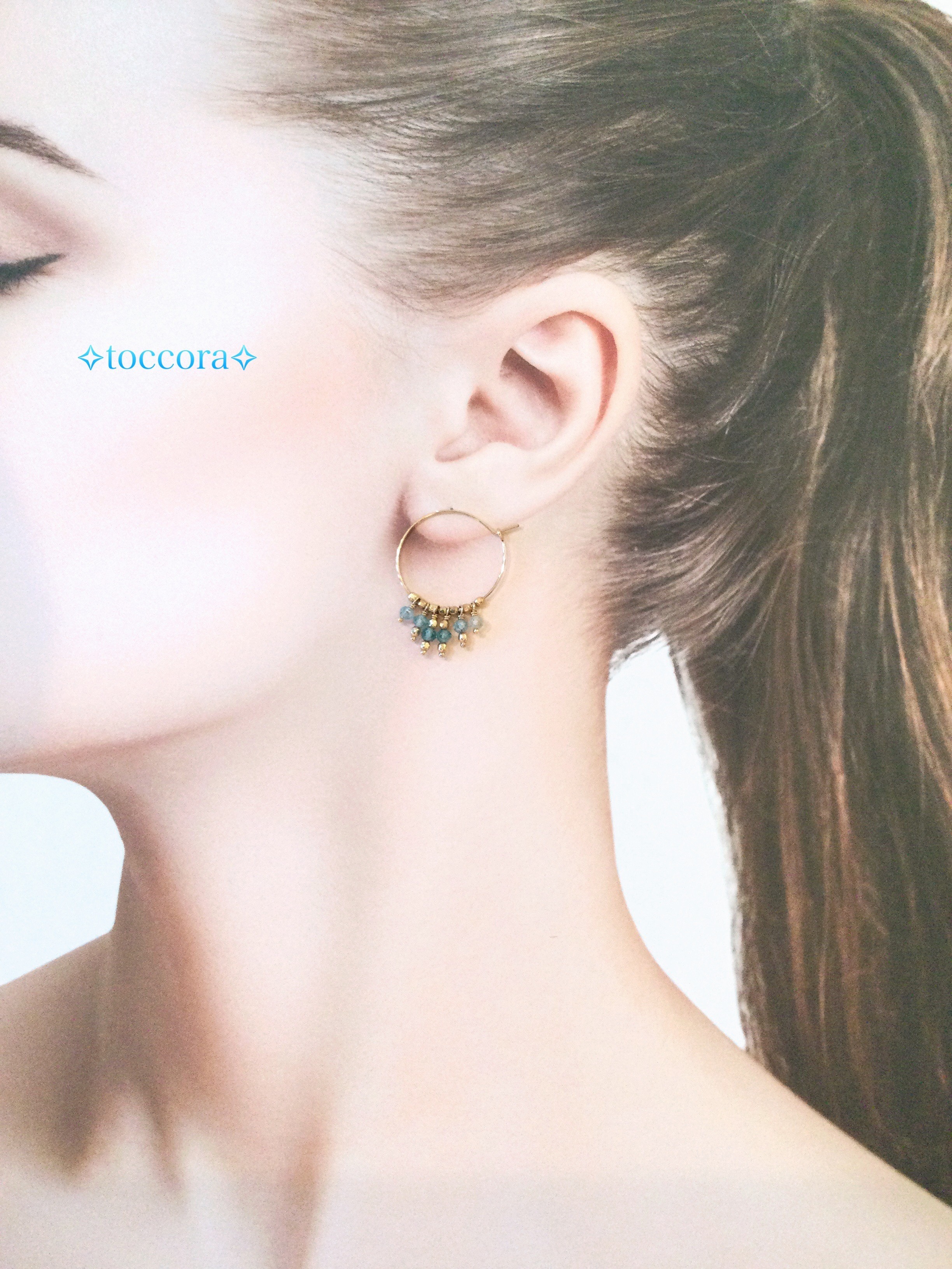 天然石と14kgf∗*ﾟフリンジフープピアス〜天然ブルージルコン〜 4,756円